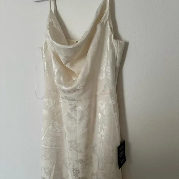 Lulu's Modern Passion Ivory Floral Satin Jacquard Ruffled Midi Dress - Picture 5 of 10